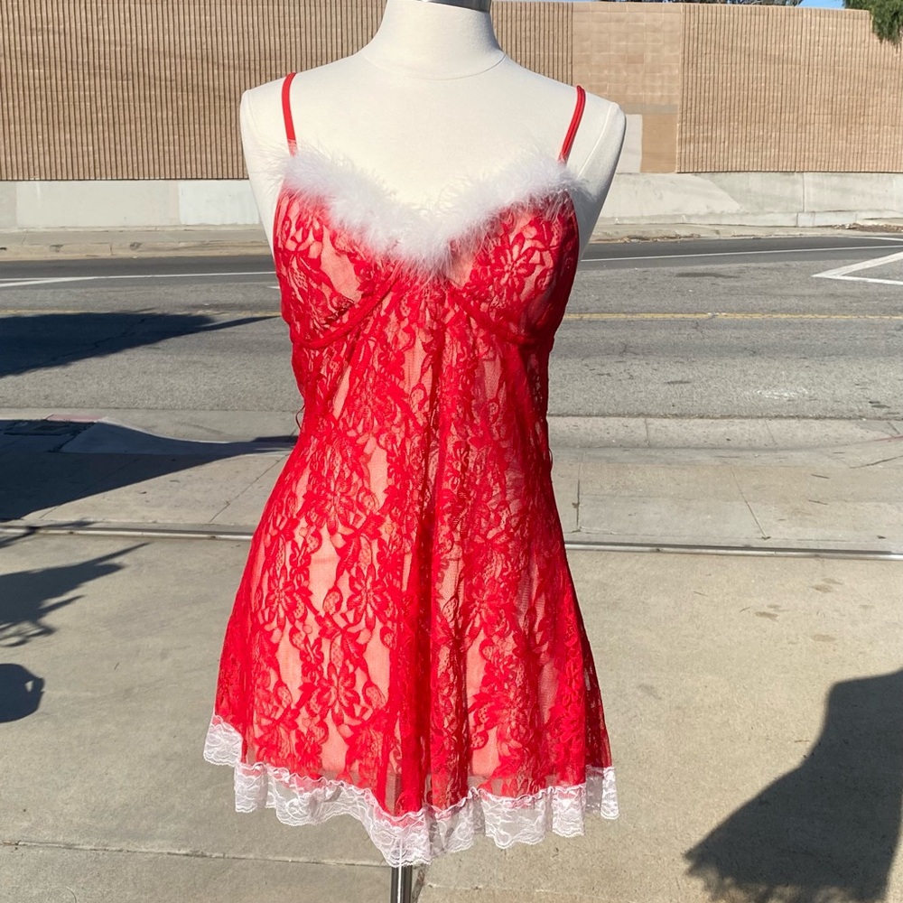Red Lace Christmas Lingerie Slip Dress XXL
